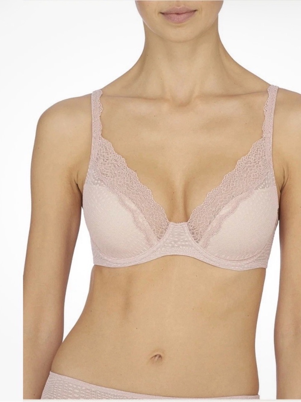 NEW Natori 722286 Beyond Lace Plunge Underwire T Shirt Bra 32C Rose/Pink Pearl